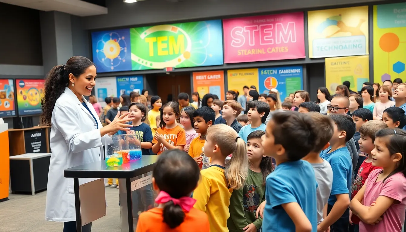 children engaged in a colorful STEM show presentation.
